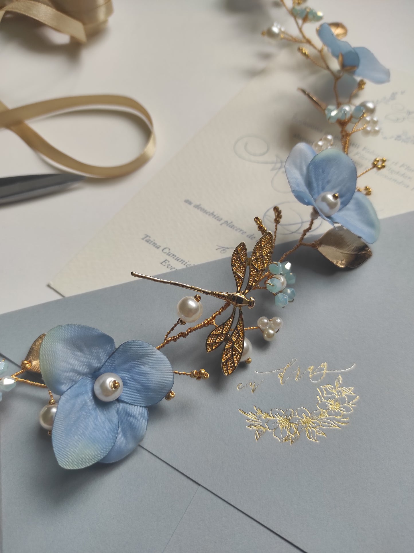 BLUE BEGONIA bridal hair vine || Bridal hair accessory - Engagement hair piece - Wedding hair jewelry - Bridal crown - White flower hair vine