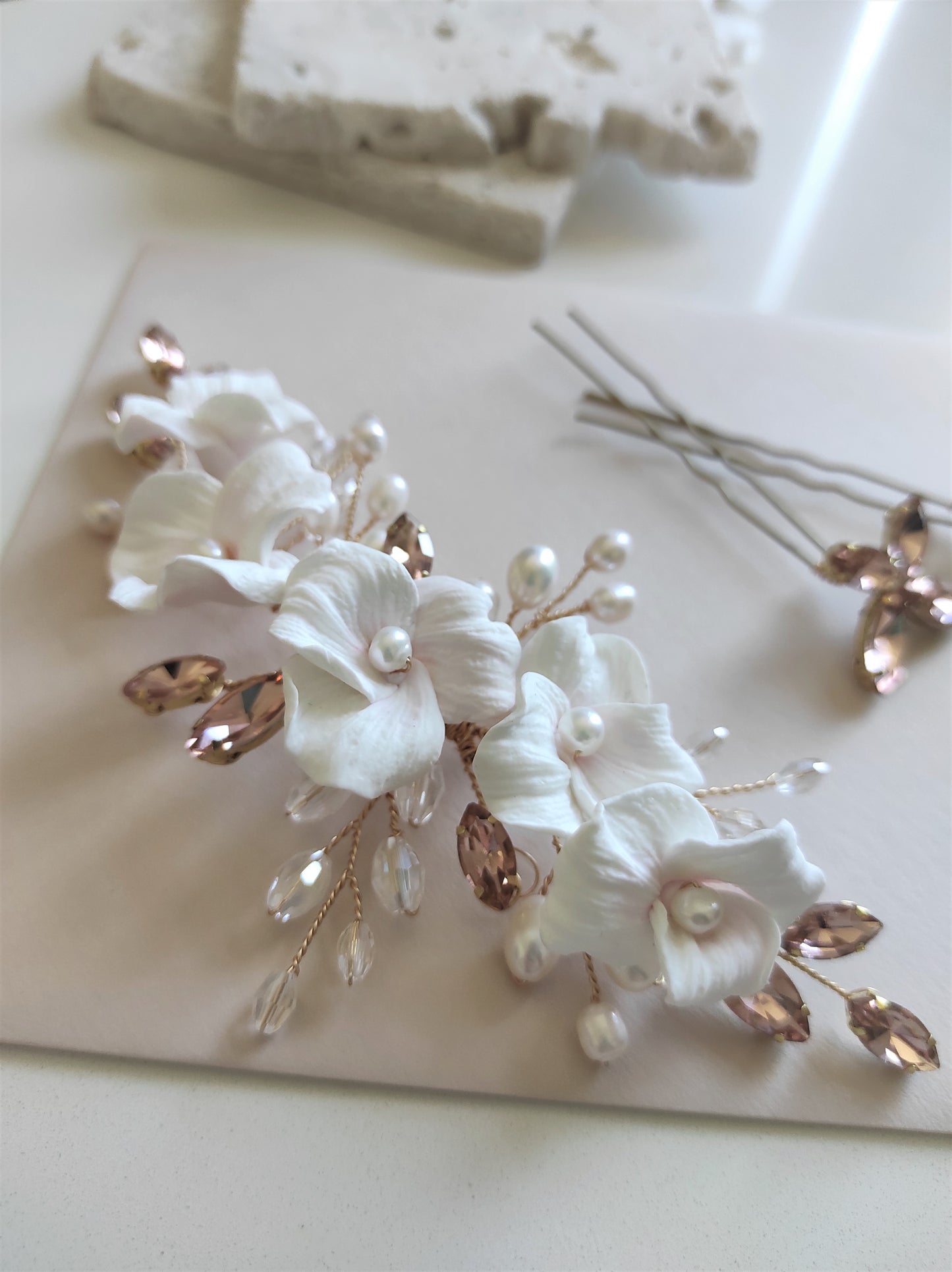 PINK ME UP || Unique wedding hair vine - Bridal hair accessory set -  Wedding jewelry set - Engagement jewelry - Bridal head pieces -  Floral head pieces