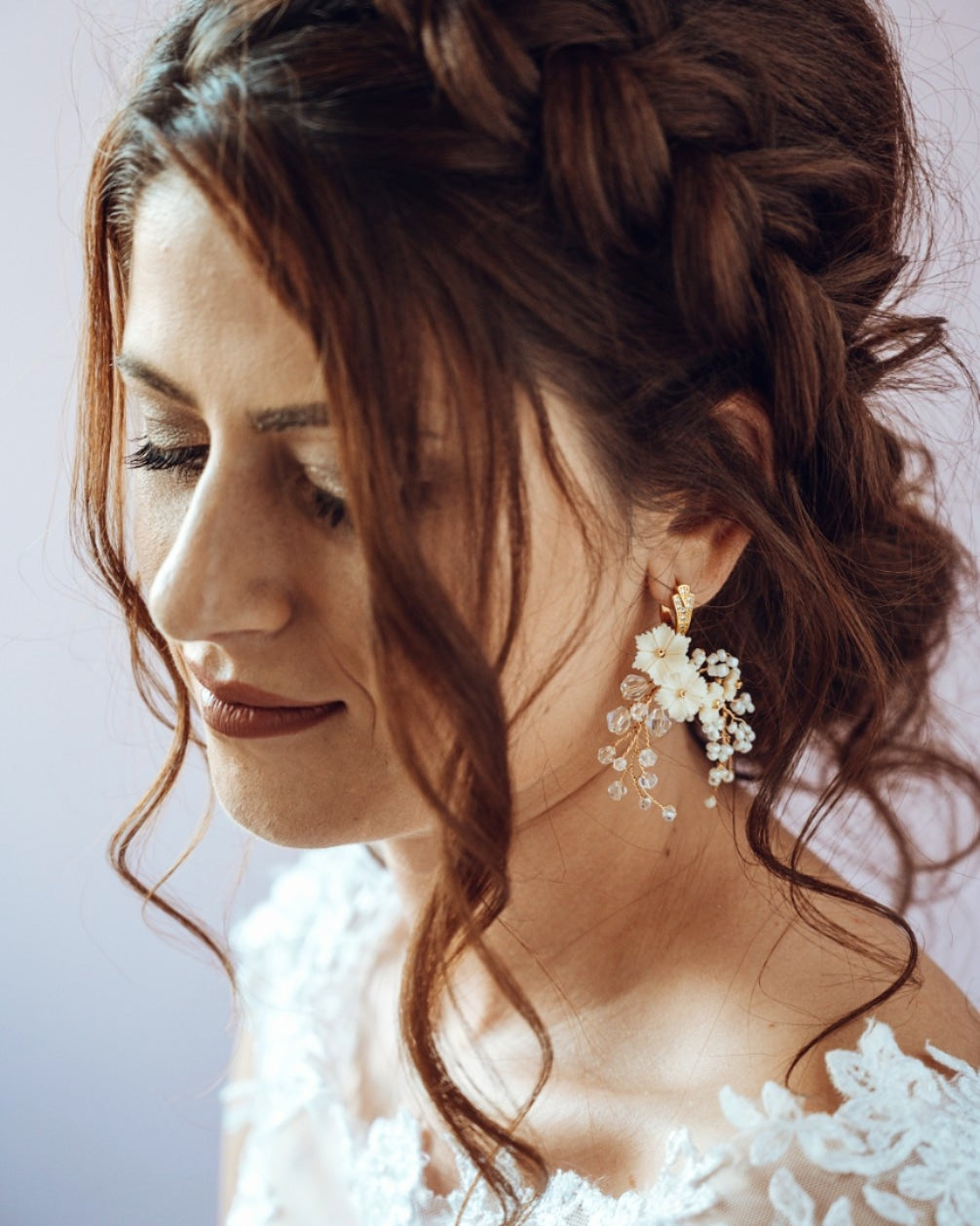FANTAZIA  EARRINGS - Bridal flower earrings / Wedding jewelry / Engagement jewelry / Bridesmaid gift / Flower drop earrings