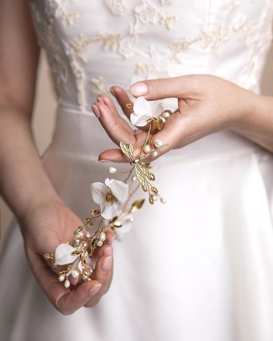 WHITE BEGONIA bridal hair vine || Bridal hair accessory - Engagement hair piece - Wedding hair jewelry - Bridal crown - White flower hair vine